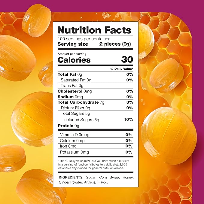 Honey Ginger Hard Candy - 2 Pound Bulk Pack (About 200 Count) - Individually Wrapped