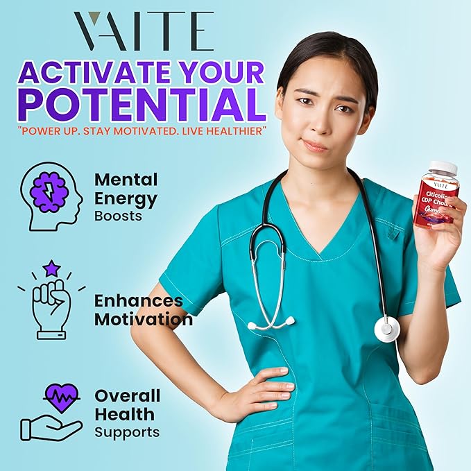 Citicoline 1000mg Supplements – CDP Choline for Brain Support, Memory, Focus & Mental Performance – Helps Maintain Clarity & Concentration – for Adults – Non-GMO, Vegan, 60 Gummies