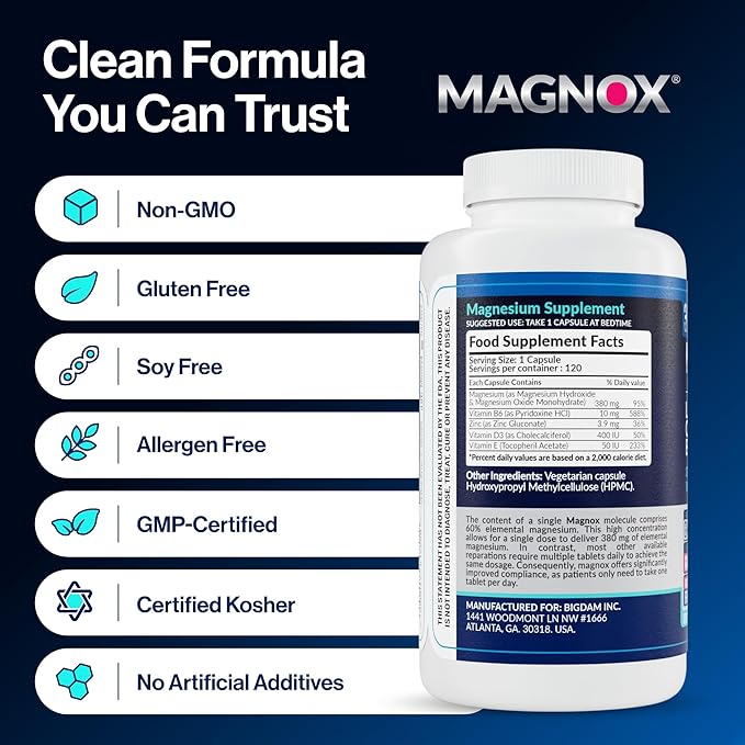 MAGNOX® Leg Cramps Buster | 380mg Magnesium for Leg Cramps at Night | Magnesium Supplement for Muscle Spasms | 3X More Absorption | Dead Sea Minerals | Sleep & Muscle | 120 Caps