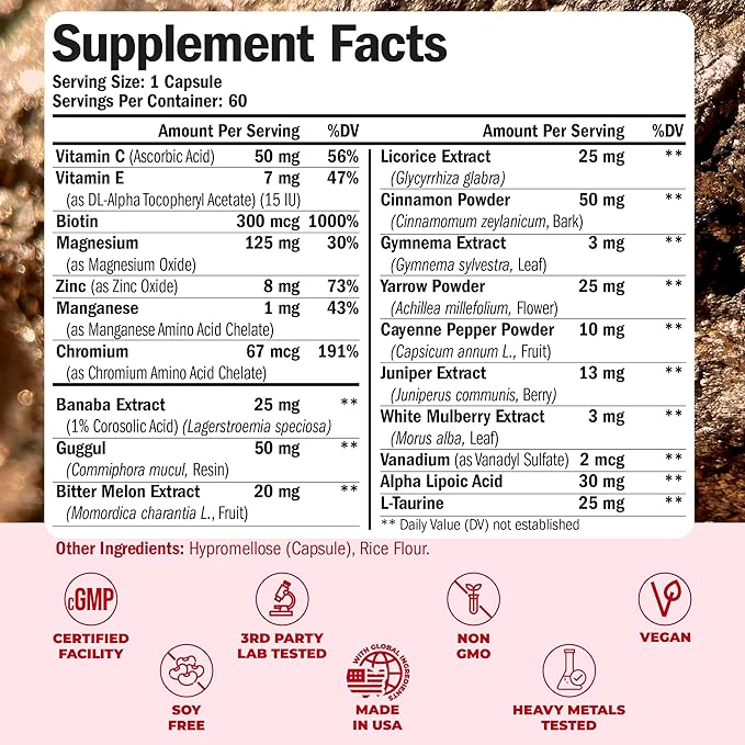 Vanadium with Chromium - Chromium Vanadium Supplement for Caffeine Free Energy and Metabolism Support. With Alpha Lipoic Acid, Cinnamon, Banaba Leaf & Bitter Melon Fruit. Non-GMO. Vegan. 60 Capsules