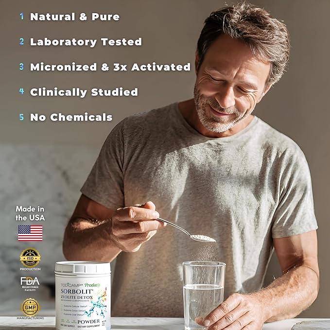 Sorbolit Zeolite Detox Powder - 1 lb Clinoptilolite Zeolite Powder Sorbolit- 1-2 µm for Cellular Detox - 454 Days Supply