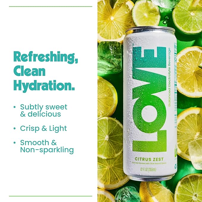 Be LOVE Balanced Electrolyte Beverage - Flavored Still Beverage for Daily Hydration, Exercise, Work & Wellness - Magnesium, Potassium & Sodium - Zero Sugar, Gluten Free (Citrus Zest, 12oz x 12ct)