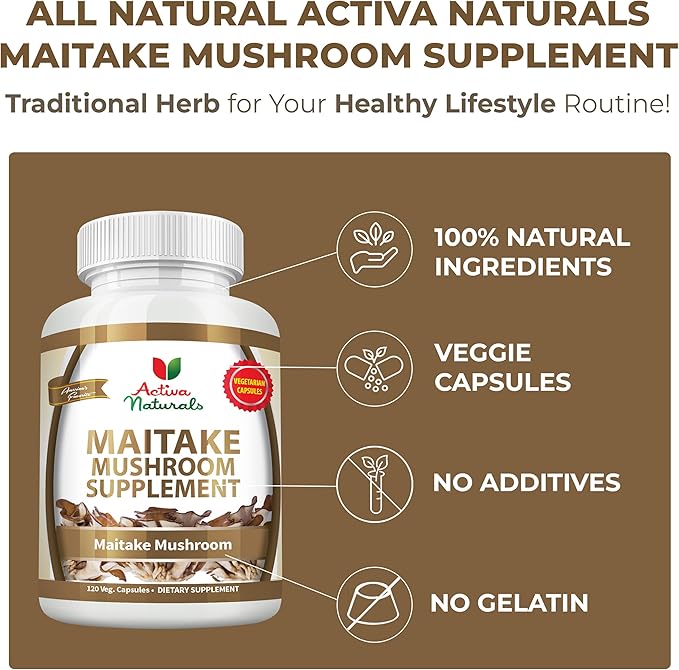 Maitake Mushroom Supplement 1500mg – 120 Vegetarian Capsules – Pure Grifola Frondosa Extract – No Fillers, Chemicals, Additives, or Artificial Colors – Supports Daily Wellness, Energy & Balance