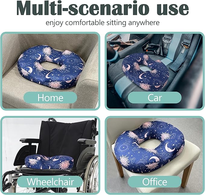 Donut Center Hole Hemorrhoid Pillow Memory Foam Hemorrhoids Seat Cushion for Tailbone or Coccyx Pain Relief Home Office Desk Chair Car Seat Cushions for Women Postpartum Pregnancy (Blue)