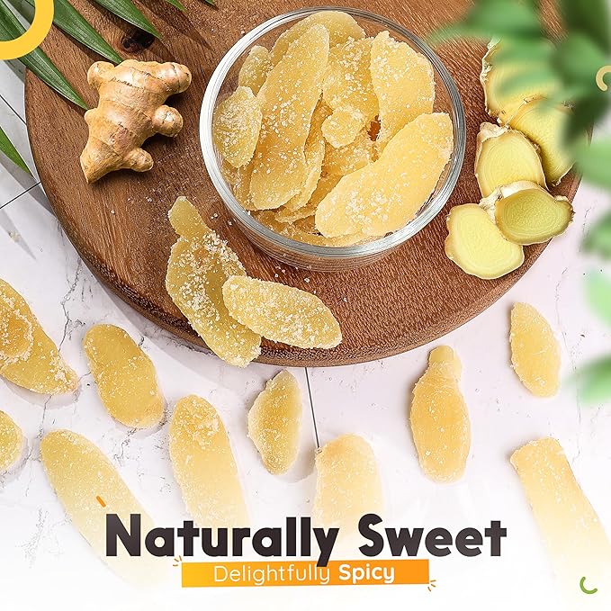 Crystallized Ginger Slices – 2lb Bag Candied Ginger Snack for Baking & Digestive Support – Vegan, Non-GMO, Resealable