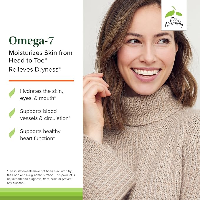 Terry Naturally Omega-7 - Dietary Supplement with Essential Fatty Acids - Nutritional Supplement to Support Skin Health with Sea Buckthorn, Berry Pulp & Seed Oil - 60 Softgels (Pack of 2)