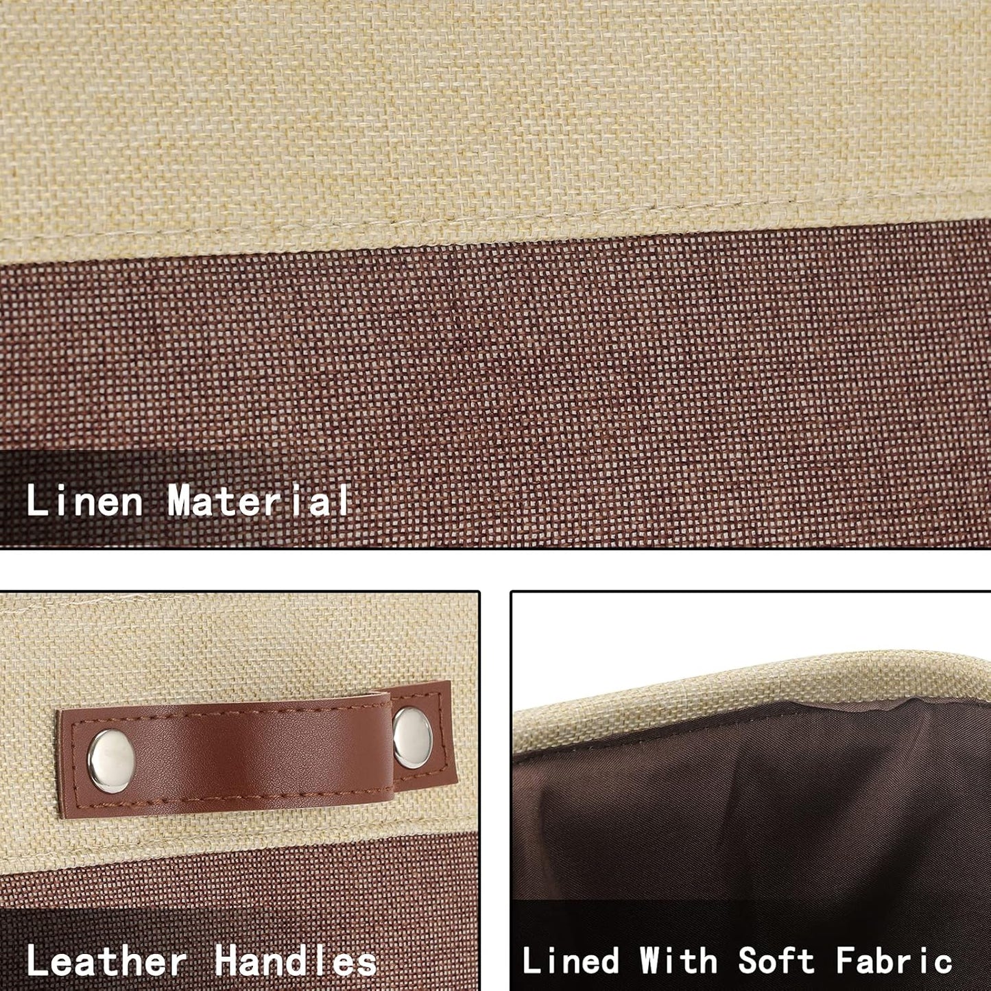 HNZIGE Large Fabric Storage Bins (3 Pack) Canvas Baskets for Storage Clothes Toys, Closet Baskets with Handles for Organizing Baby Nursery Closet Shelves Organization(Gold&Brown, 15" X 11" X 9.5")