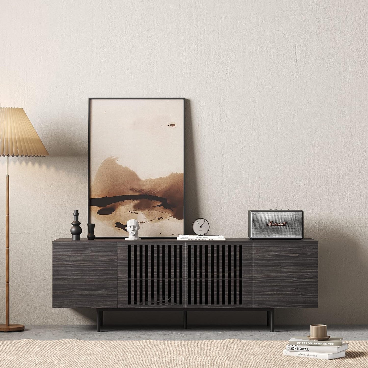 Modern Designs by Crafts and Comfort Napoli TV Stand for 55 to 65 Inch Television - Mid Century Entertainment and Console Center with Storage, Great for Living Room - Slate Gray