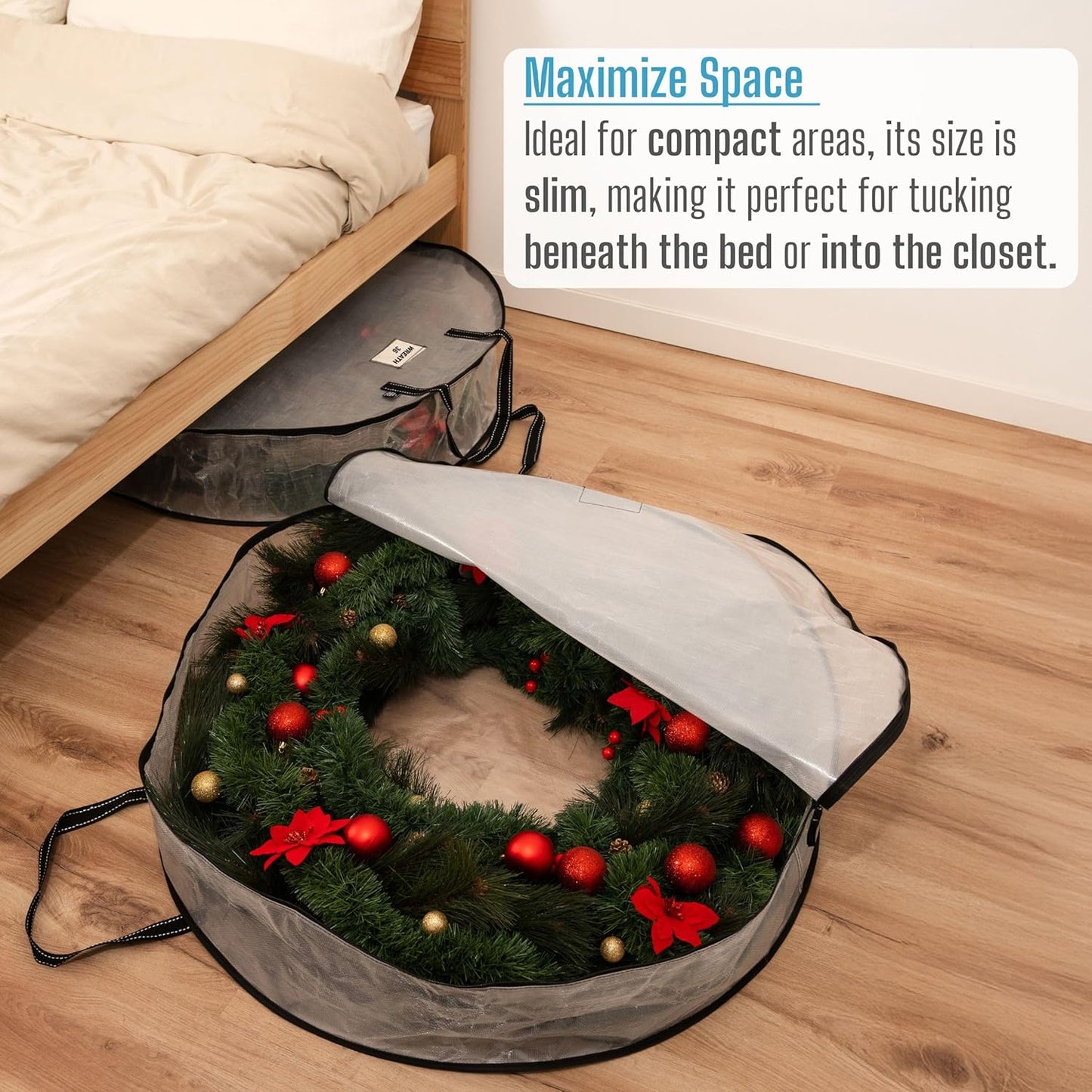 VENO 2 Pack Christmas Wreath Storage Container - 36 Inch Clear Wreath Bag, Christmas Garland and Holiday Decoration Organizers with Zipper and Durable Handles (Clear, 36"-2 Pack)