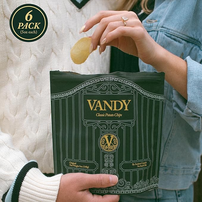 Vandy Crisps Potato Chips - Vegetable & Seed Oil Free Snacks - Gluten Free Potato Chip - Healthy Chips Made with Potatoes, Grass-Fed Beef Tallow, and Sea Salt - 6 Pack, 5 Ounce Each (Original)