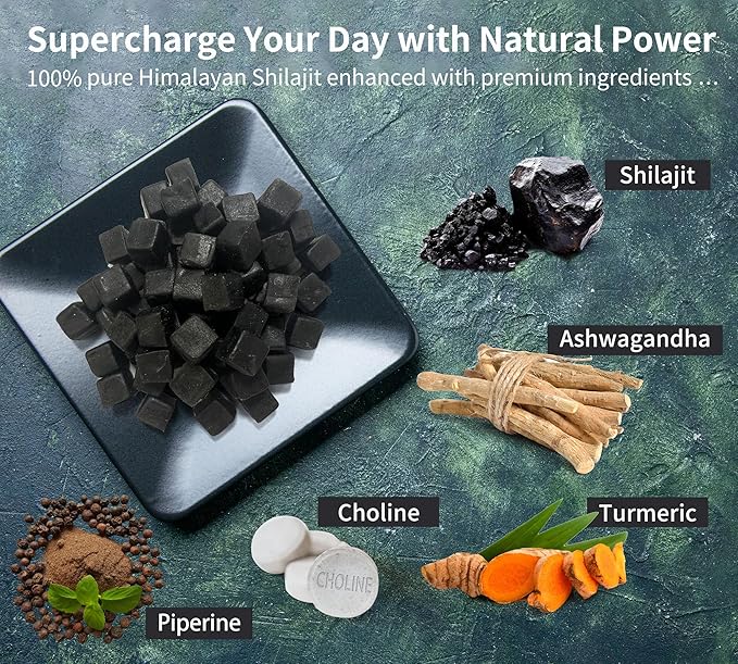 Shilajit Gummies with Ashwagandha, Seamoss, Turmeric - Organic, Zero Sugar & Vegan-Friendly Himalayan Shilajit for Men & Women - Energy, Calm Cosrtisol, Sleep, Immune Support & Overall Health