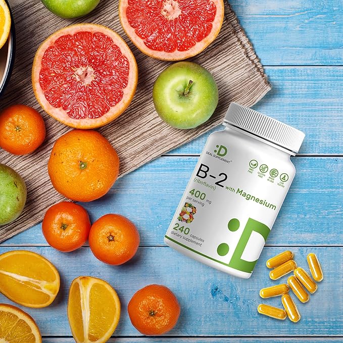 DEAL SUPPLEMENT Vitamin B2 400mg (Riboflavin) | with Magnesium Glycinate 400mg, 240 Capsules – 2 in 1 Support Healthy Nervous System, Mood, Blood & Energy Production, Non-GMO