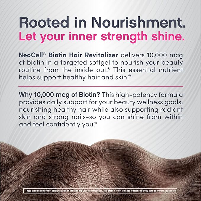 NeoCell Biotin Hair Revitalizer 10000mcg | 300 Softgels | Daily Nourishing Formula | for Women and Men | Hair, Skin, and Nails Supplement