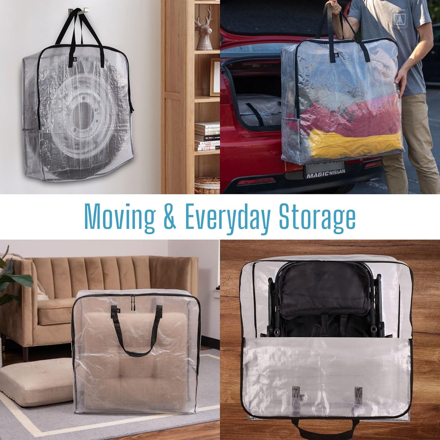 VENO 5 Pack Wreath Storage Bag, Summer, Christmas Decoration Garland Container, 30 Inch Clear Door Wreath Organizers, Moving Boxes, Packing Supplies for College (Square - 5 Pack)