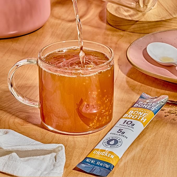 Bare Bones Chicken Bone Broth Instant Powdered Mix | Rich Savory Packets on-the-Go No Artificial Flavors | Keto & Paleo Friendly | 10g Protein | 16 Pack