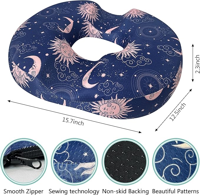 Donut Center Hole Hemorrhoid Pillow Memory Foam Hemorrhoids Seat Cushion for Tailbone or Coccyx Pain Relief Home Office Desk Chair Car Seat Cushions for Women Postpartum Pregnancy (Blue)