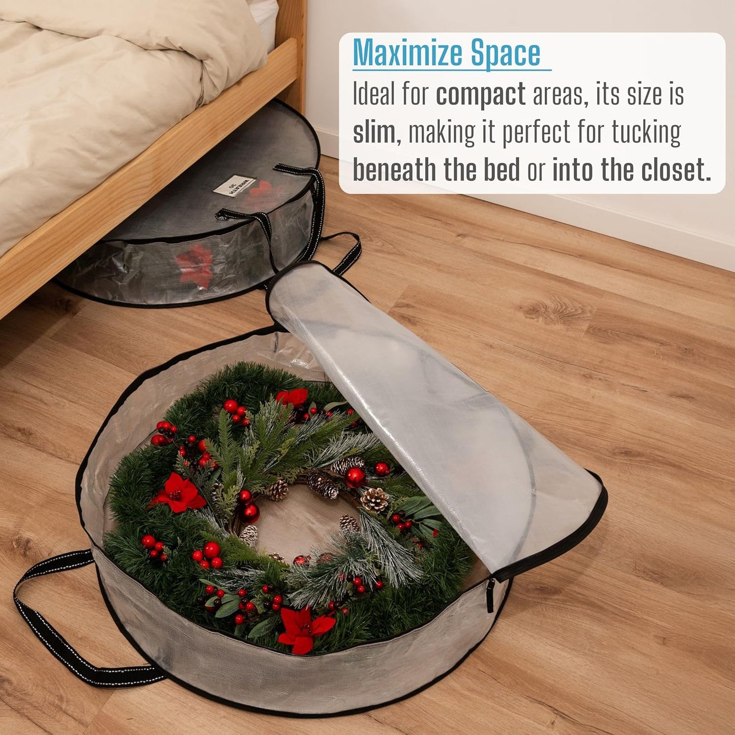 VENO 2 Pack Christmas Wreath Storage Container - 30 Inch Clear Wreath Bag, Christmas Garland and Holiday Decoration Organizers with Zipper and Durable Handles (Clear, 30"-2 Pack)