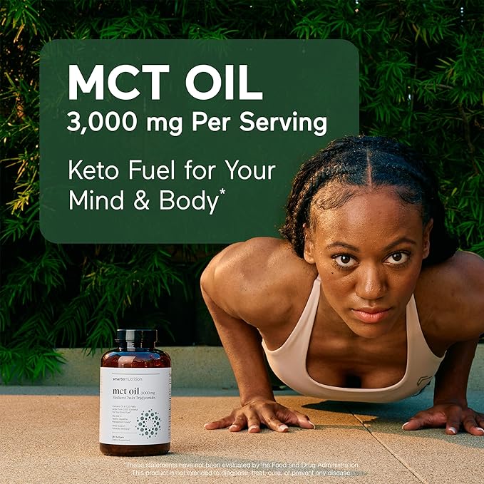 SMARTERNUTRITION Coconut MCT Oil Capsules C8 & C10 3000 mg - Ketogenic Fuel for Brain & Body, 100% Cold-Pressed Coconut Oil - Energy for Keto - Gluten-Free, Non-GMO - 360 Count - 180 -Day Supply