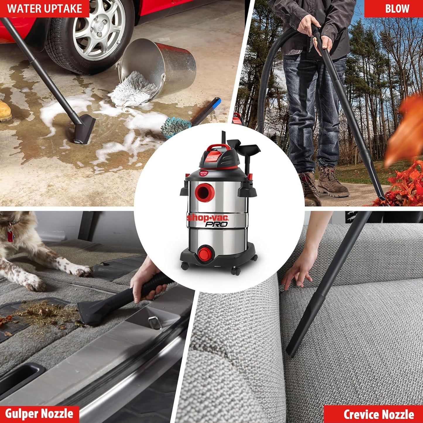 Shop-Vac 12 Gallon 6.0 Peak HP Wet/Dry Vacuum, Stainless Steel Tank, 3 in 1 Function Portable Shop Vacuum with Attachments, Drain Port, Ideal for Jobsite, Garage & Workshop. 5926211