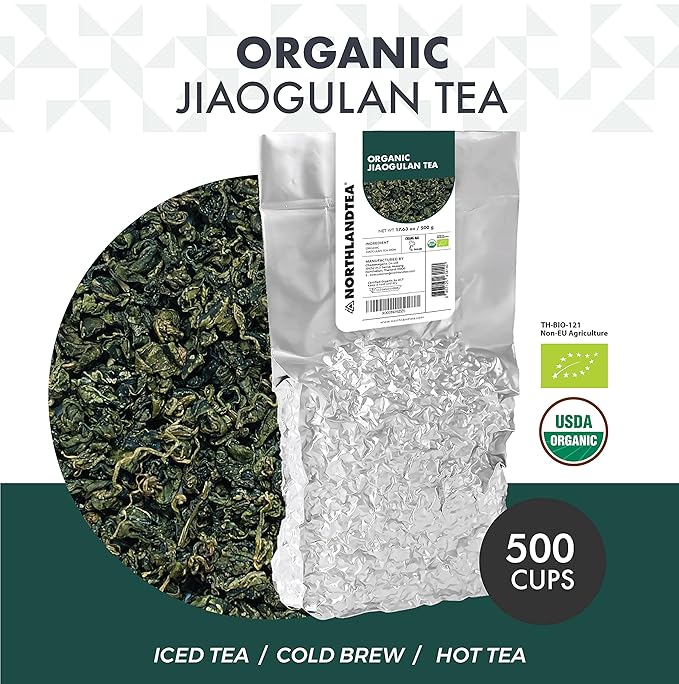 Organic Gynostemma Tea - Jiaogulan Tea 17.63 OZ (400+ cups) – Certified USDA & EU Organic – Loose Leaf - Caffeine Free - Directly from Thailand Local farmer - Eternal life Herb - Northlandtea