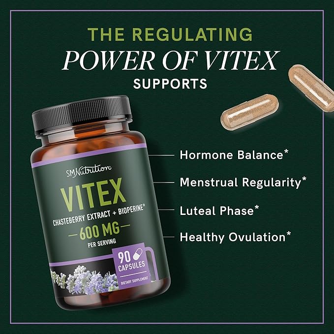 Vitex Chasteberry Supplement 600mg | Agnus Castus for Women's Hormone Balance, Menopause, Menstrual Regularity & Hormonal Acne* | Certified Gluten-Free, Vegetarian | 90 Capsules, 3-Month Supply