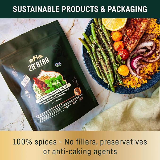 Afia - Za’atar Seasoning | Mediterranean Spice Blends for Manoushe, Flatbread, Hummus Seasoning | Premium Spice with Top Notes of Sesame Seeds, Sumac, Oregano (Za'atar 8oz)