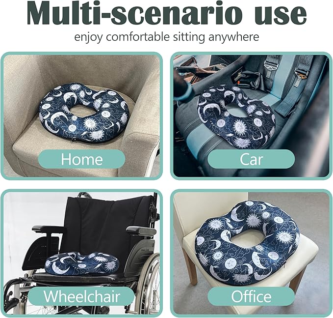 Donut Center Hole Hemorrhoid Pillow Memory Foam Hemorrhoids Seat Cushion for Tailbone or Coccyx Pain Relief Home Office Desk Chair Car Seat Cushions for Women Postpartum Pregnancy (Cyan)