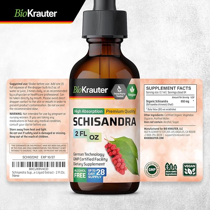 BIO KRAUTER Schisandra Berry Drops - Natural Schisandra Supplement for Mood Support - Alcohol & Sugar Free Extract - 2 Fl.Oz.
