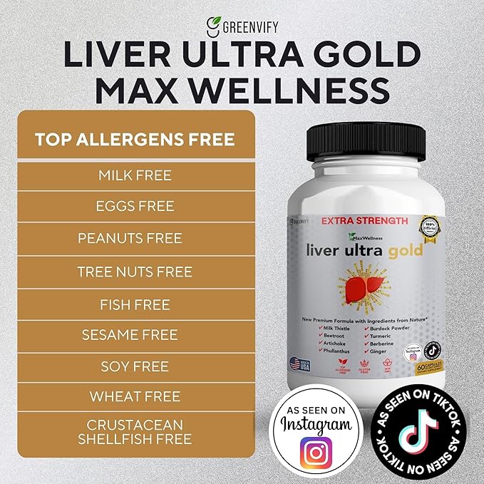 Liver Ultra Gold Extra Strength Supplement, 60 Veggie Capsules, Natural Liver Support with Milk Thistle, Beetroot, Artichoke, 30 Day Supply (2)