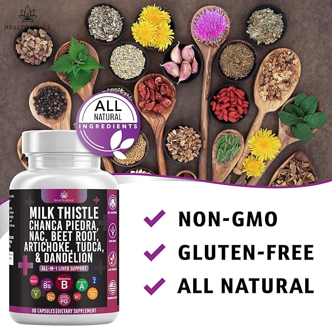 Milk Thistle NAC Chanca Piedra Beet Root Artichoke Dandelion Root- Liver Supplement Plus Astragalus TUDCA Choline & Ginger- 60 Count
