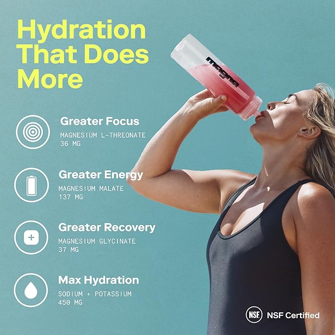 MAGNA Electrolyte Powder Drink Mix for Hydration, Energy & Focus Support with Magnesium L Threonate, Malate & Glycinate, Sodium, Potassium, Vitamin D, B6 & B12, Summer Berries Flavor, 28 Servings