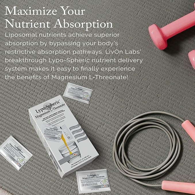 LivOn Laboratories Lypo-Spheric Magnesium L-Threonate - 30 Packets - 77mg Per Packet - Liposome Encapsulated for Maximum Bioavailability - Professionally Formulated - 100% Non-GMO