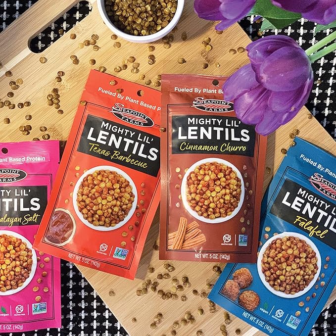 Seapoint Farms Mighty Lil’ Lentils, Texas Barbecue, Plant Based Protein, Gluten-Free, Non-GMO, and Kosher Crunchy Snack for Healthy Snacking, 5 oz (Pack of 3)