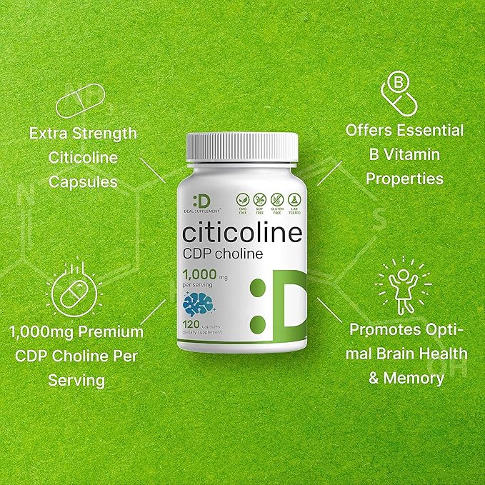 Citicoline CDP Choline, 1,000mg Per Serving, 120 Capsules – Extra Strength Choline Supplements – Nootropic B Vitamin Properties – Promotes Brain Health, Memory, & Focus – Non-GMO