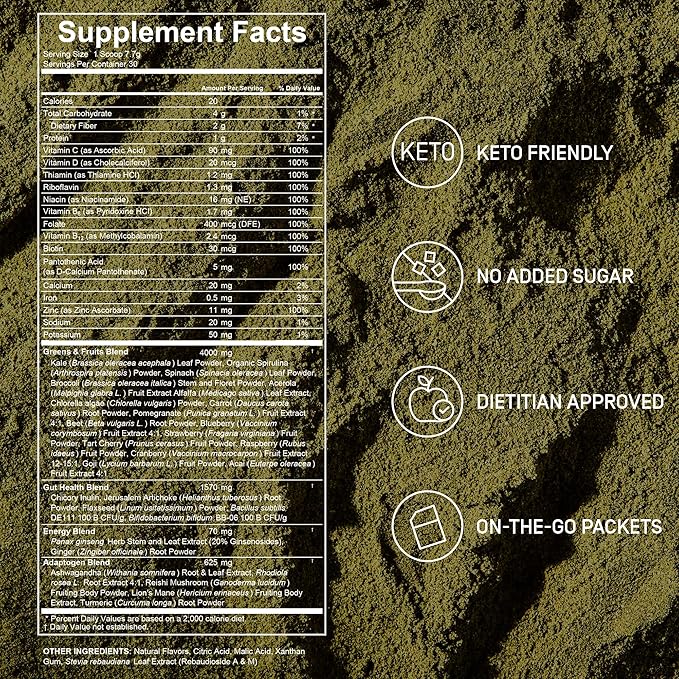 FACTOR FORM Daily Greens Superfood Powder | 5 Functional Blends for Gut Health, Energy & Immunity | Prebiotics, Probiotics, Adaptogens, B Vitamins (30 Servings, Jar)