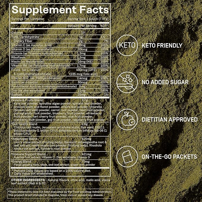 FACTOR FORM Daily Greens Superfood Powder | 5 Functional Blends for Gut Health | Energy & Immunity Support | Prebiotics, Probiotics, Adaptogens| 30 Packets | Citrus Flavor
