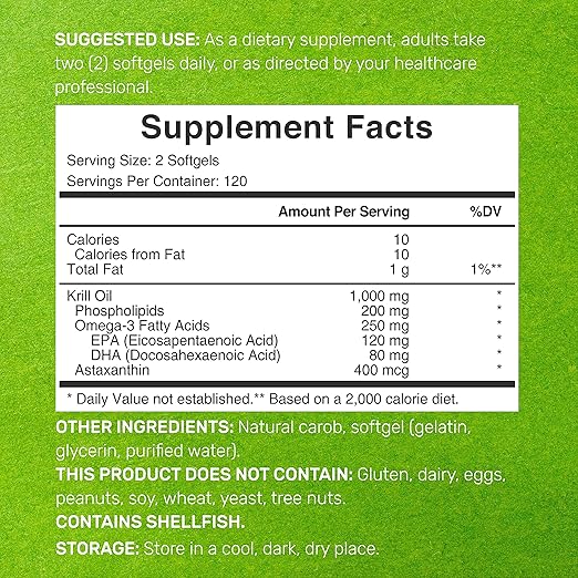DEAL SUPPLEMENT Antarctic Krill Oil, 1,000mg Per Serving, 240 Softgels – Mercury Free, No Fishy Taste – Rich in Omega-3s, EPA, DHA, Astaxanthin, & Phospholipids – Non-GMO, No Gluten