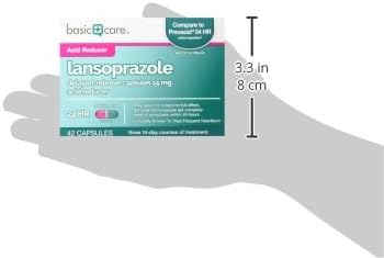 Amazon Basic Care Lansoprazole Delayed Release Capsules, 15 mg, Proton Pump Inhibitor, Acid Reducer, 24 Hour Heartburn Medicine, 42 Count Pack