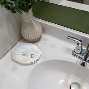 Initials Ring Dish Jewery Tray with Personalized D-Monogrammed Gifts Wedding Engagement for Women Friends sister,Ceramic White