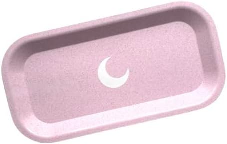 Brando Moon Small Tray - Pink Lightweight Plant Based Tray - Made from Plants - Low Carbon Kitchen Tool - Curved Edges and Smooth Surface - Travel Size 8 x 4.1 inches