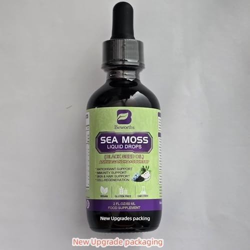 Sea Moss Liquid Drop - Black Seed Oil & Irish Sea Moss Gel with Ashwagandha, Soursop Bitters, Burdock Root, Bladderwrack, Elderberry, 6X Stronger Seamoss Supplment for Immune, Gut Health, Hair Support