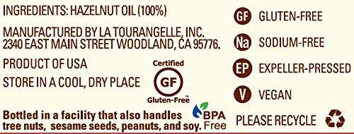 La Tourangelle, Roasted Hazelnut Oil, High-Oleic Oil Great for Baking, Stir-Frying, and Vinaigrettes, 8.45 fl oz