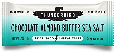 Thunderbird Bars Energy Snack, Gluten-Free with Protein, Healthy Real Food, Vegan Paleo Non-GMO, No Added Sugar, Chocolate Almond Butter Sea Salt Flavor (12 Count, 1.7 oz. Bars)