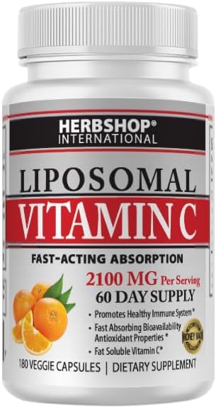 Doctor's Blend Herbshop International Liposomal Vitamin C Capsules, 2100mg, High Absorption, Fat Soluble, Sunflower Lecithin, 180 Capsules, 60-Day Supply, Premium Wellness Supplement