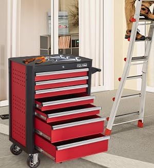 7-Drawer Rolling Tool Chest with Locking Wheels & Drawers, 18.5" D x 27.9" W x 39.5" H Mobile Tool Storage Cabinet, Heavy-Duty Garage Organizer w/Ergonomic Handle