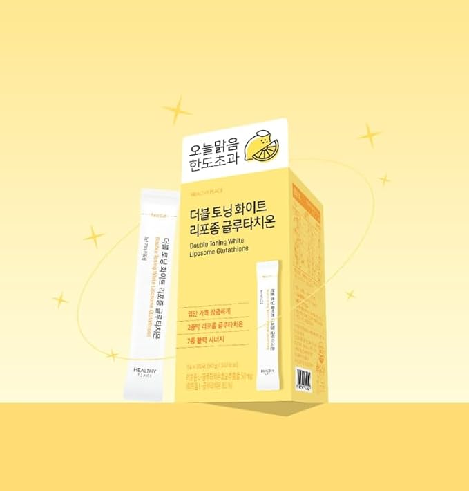 Double Toning White Liposome Glutathione – Liposomal L-Glutathione 50 mg, Vitamin C 500 mg, Vitamin E 3.3 mg α-TE, Biotin 30 µg & Fish Collagen 500 mg – Lime-Lemon Flavor – 30 Packets