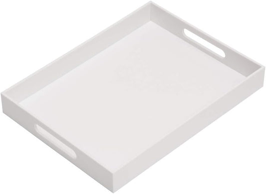 Glossy White Acrylic Serving Tray, 12x16Inch, Sturdy Kitchen Countertop Organizer, Decorative Vanity Table Tray, Ottoman Tray, 3/16 inch Thickness