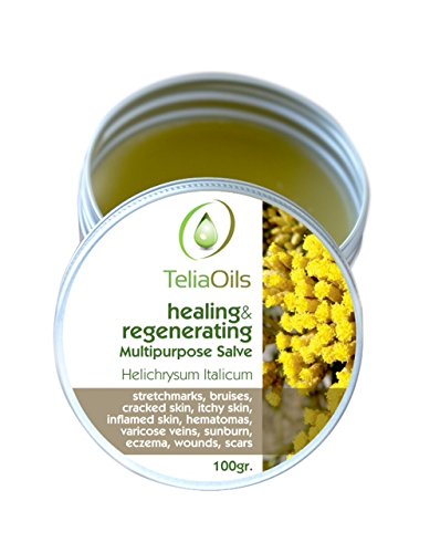 Teliaoils Helichrysum Italicum Multipurpose Salve | Helichrysum Oil | Soothing & Hydrating Relieving Balm | Irritated Skin, Stretch Marks, Varicose Veins & Wrinkles | Adults & Kids | 3.34oz/ 100gr |