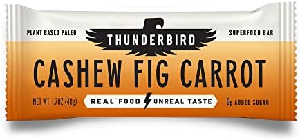 Thunderbird Bars Energy Snack, Gluten-Free with Protein, Healthy Real Food, Vegan Paleo Non-GMO, No Added Sugar, Cashew Fig Carrot Flavor (6 Count, 1.7 oz. Bars)