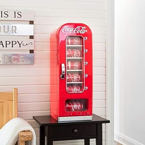 Coca Cola Mini Fridge - 10 Can Refrigerator for Bedroom Skincare Office, Portable Table Top Beverage Cooler, 12V 110V Refrigerador For Drinks, Soda, Wines, Use In Car, Dorm, Outdoor